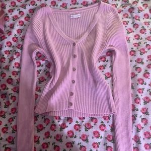 Pink button down cropper sweater